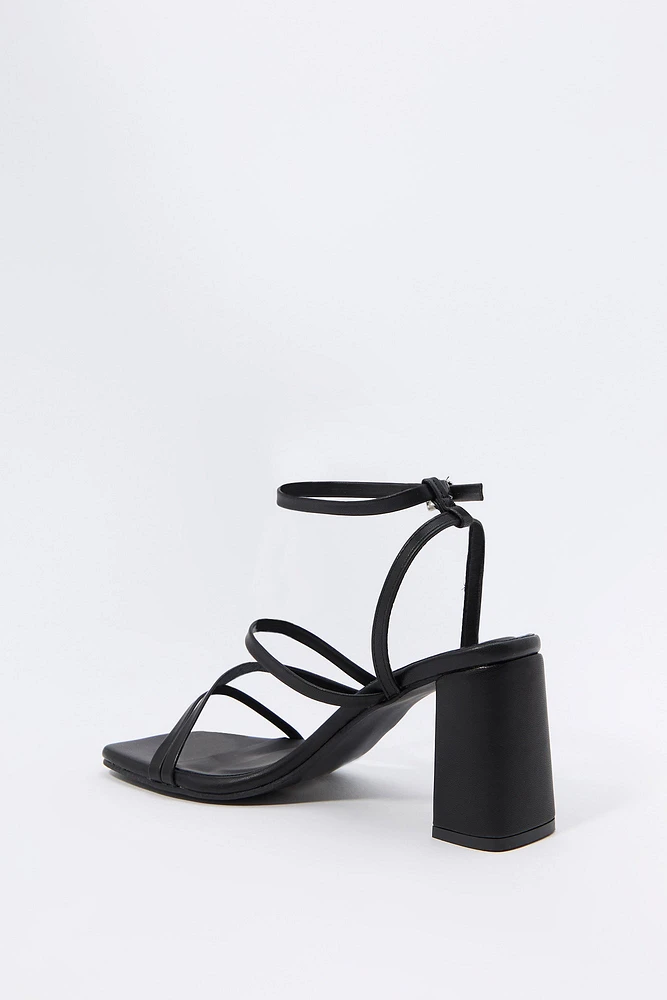 Faux Leather Strappy Open Toe Heel