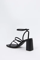 Faux Leather Strappy Open Toe Heel