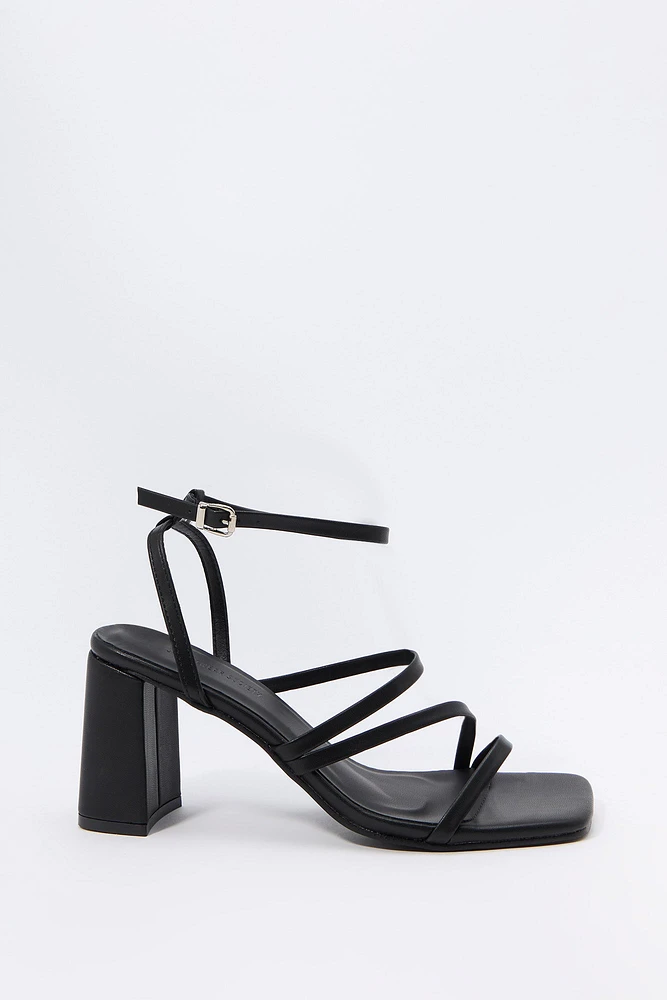 Faux Leather Strappy Open Toe Heel