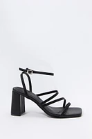 Faux Leather Strappy Open Toe Heel