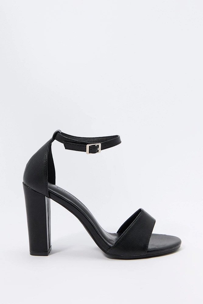 Faux Leather Open Toe Heel