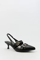 Faux Leather Buckled Slingback Kitten Heel