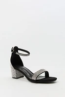 Rhinestone Open Toe Ankle Strap Low Heel