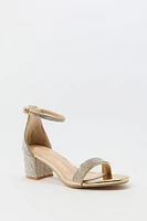 Rhinestone Open Toe Ankle Strap Low Heel