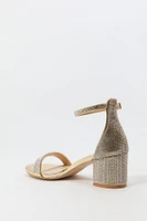 Rhinestone Open Toe Ankle Strap Low Heel