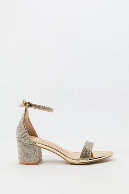 Rhinestone Open Toe Ankle Strap Low Heel