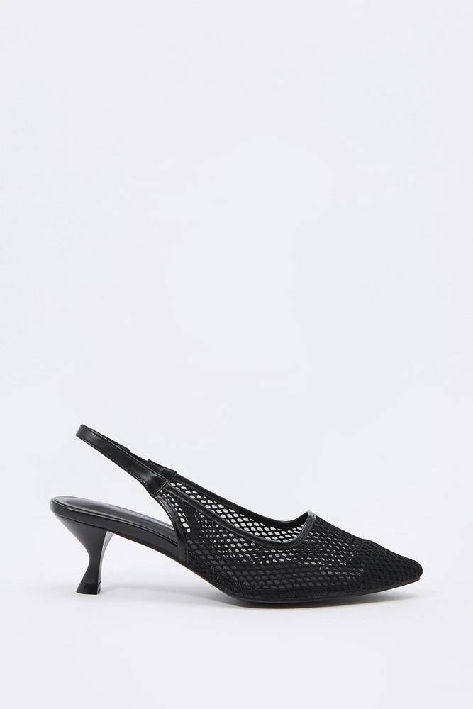 Mesh Slingback Kitten Heel