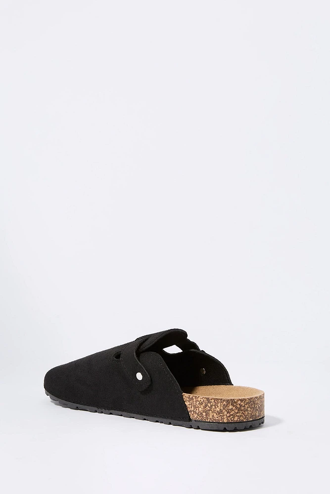 Faux Suede Buckled Cork Sandal