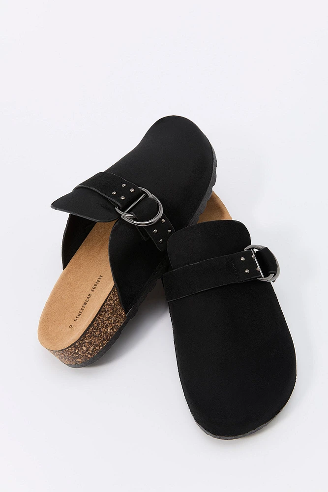 Faux-Suede Buckle Cork Clog