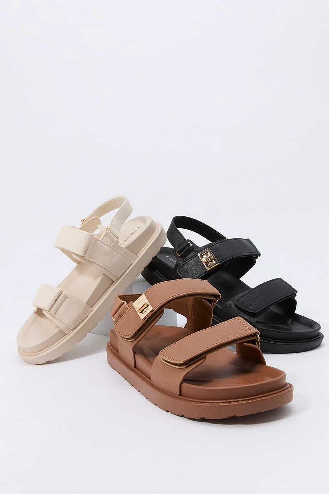 Faux Leather Velcro Strap Sandal