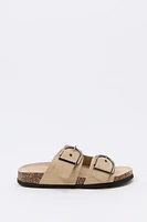 Faux Suede Buckle Cork Sandal