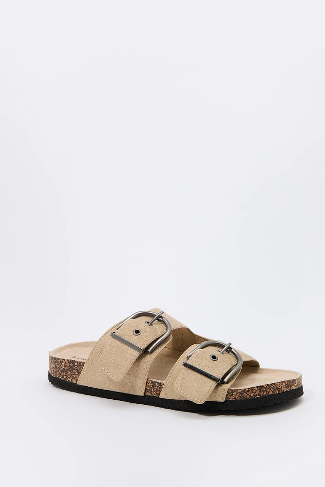 Faux Suede Buckle Cork Sandal