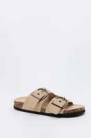 Faux Suede Buckle Cork Sandal