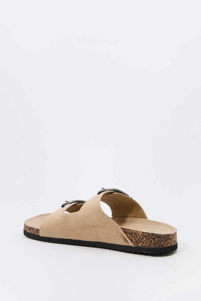 Faux Suede Buckle Cork Sandal