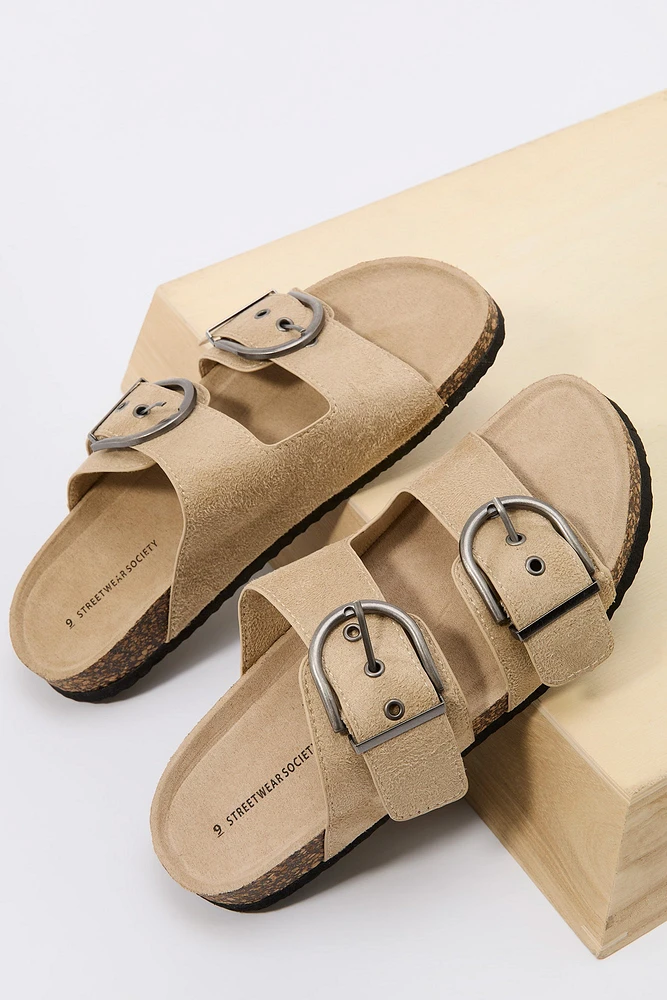 Faux Suede Buckle Cork Sandal