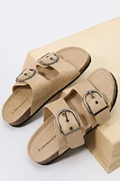 Faux Suede Buckle Cork Sandal