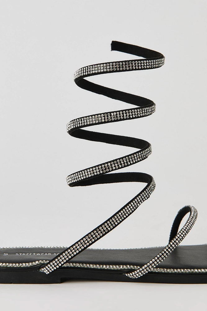 Rhinestone Spiral Strap Sandal