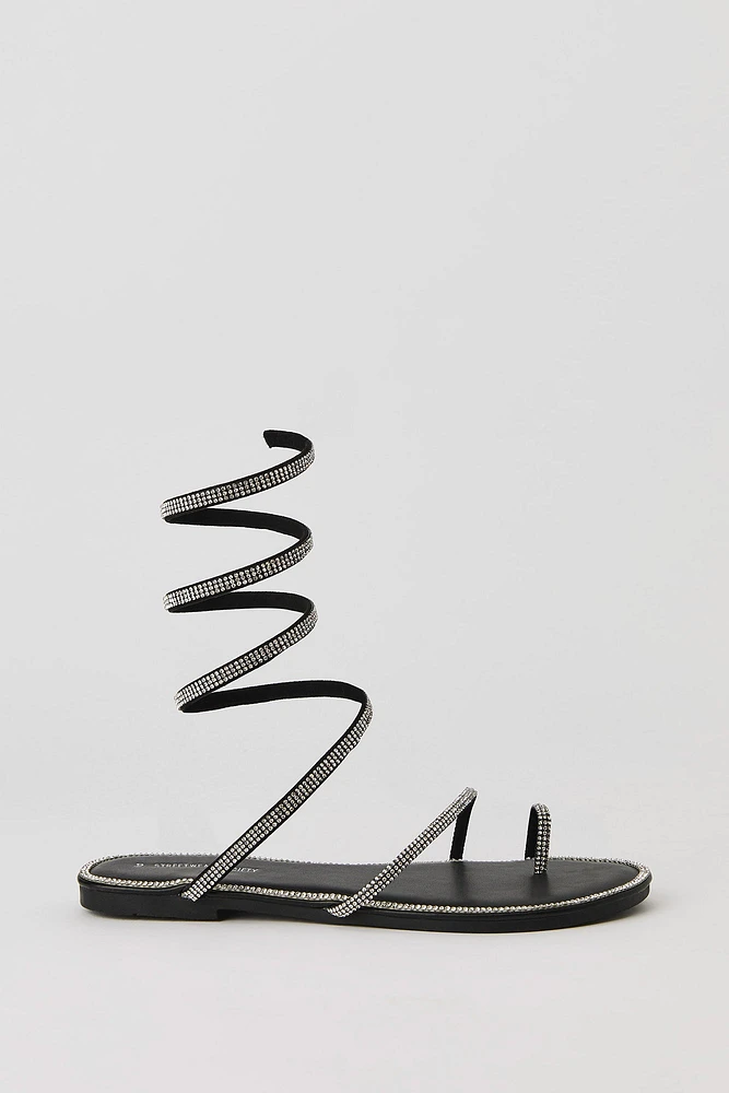 Rhinestone Spiral Strap Sandal