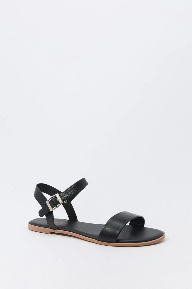 Faux Leather Ankle Strap Sandal