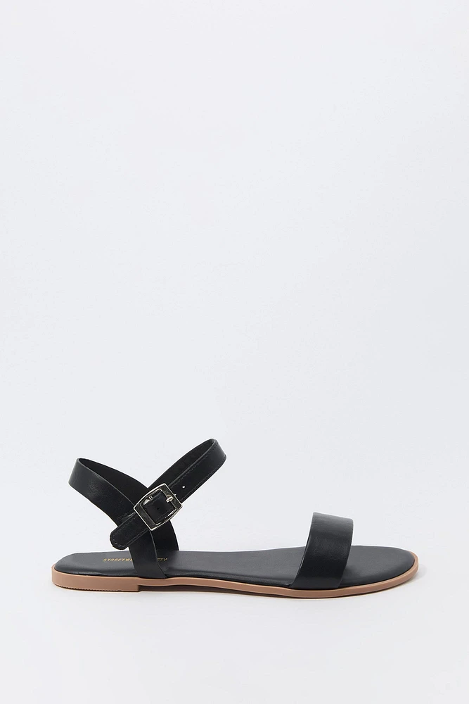 Faux Leather Ankle Strap Sandal