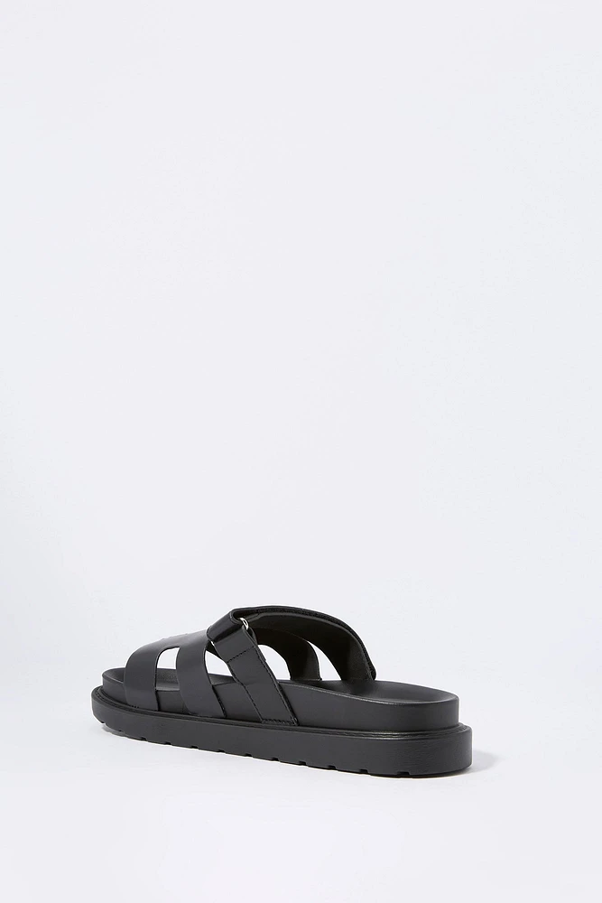 Faux Leather H Strap Sandal