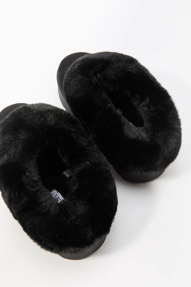 Faux Fur Collared Platform Slipper Booties