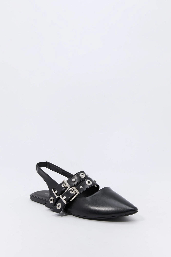 Double Buckle Slingback Flats