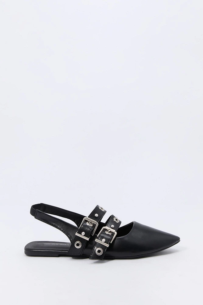 Double Buckle Slingback Flats