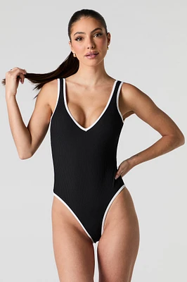 Ribbed Contrast One Piece Swimsuit