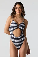 Tie Dye Metallic Cut-Out One Piece Swimsuit