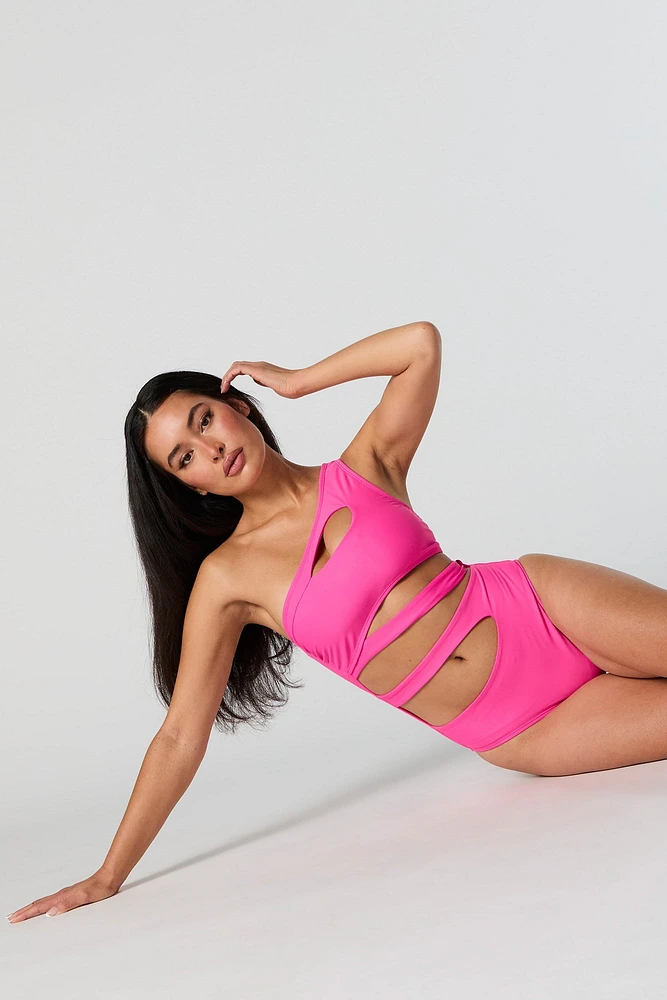 Fuchsia Cut Out One Piece Swimsuit