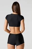 Ultra Cropped Short Sleeve Swim Top