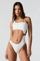 Ribbed One Shoulder Cut Out Piece Swimsuit