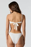 Ribbed One Shoulder Cut Out Piece Swimsuit