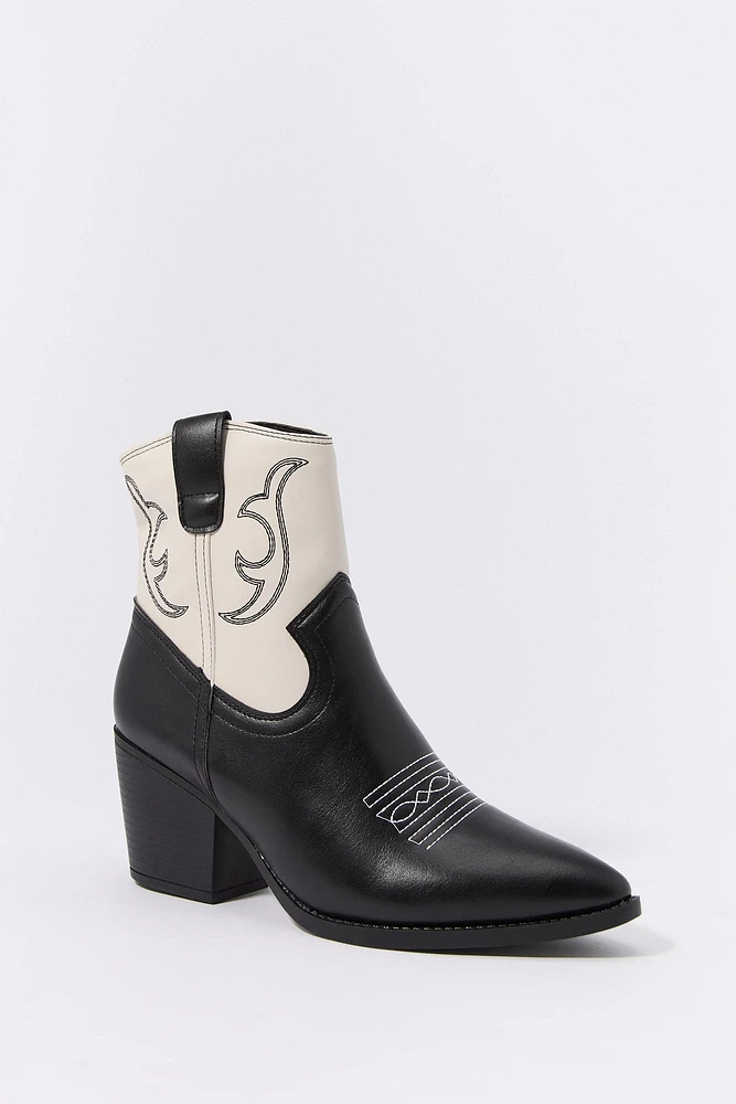 Faux Leather Cowboy Ankle Boot