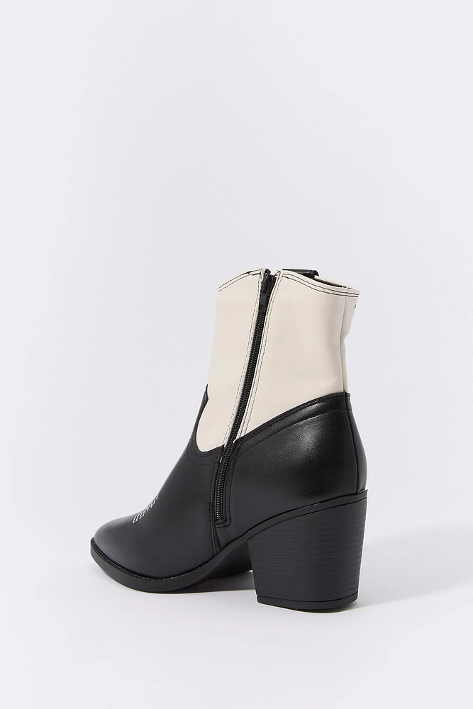 Faux Leather Cowboy Ankle Boot