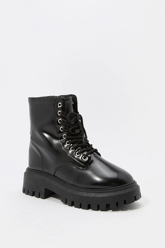 Bottes en similicuir à talon plateforme