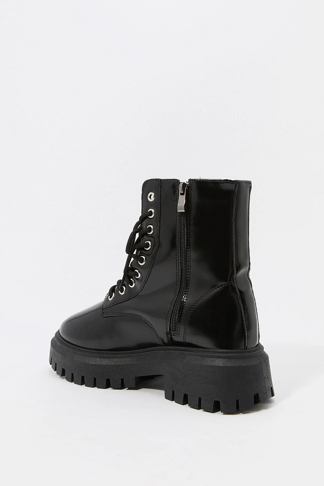 Bottes en similicuir à talon plateforme