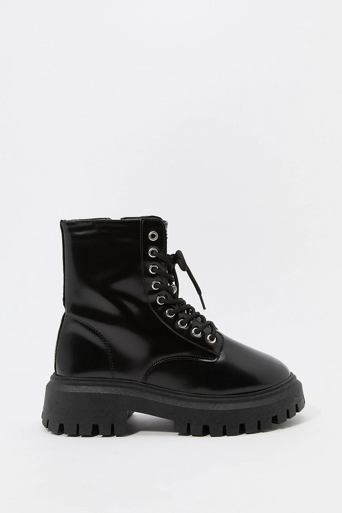 Bottes en similicuir à talon plateforme