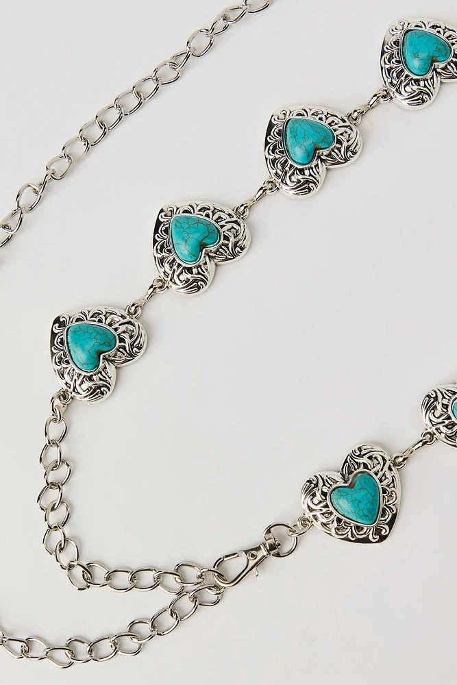 Blue Stone Heart Chain Belt