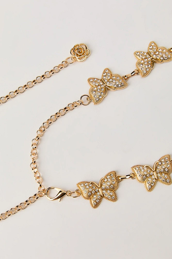 Rhinestone Butterfly Chain Belt