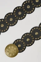 Faux-Leather Medallion Belt