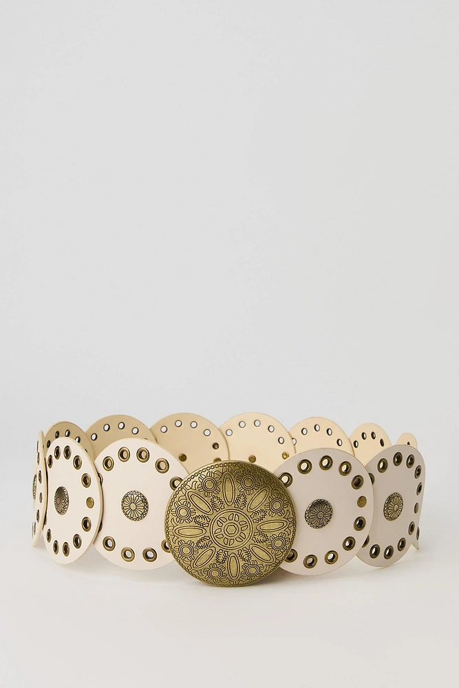Faux-Leather Medallion Belt