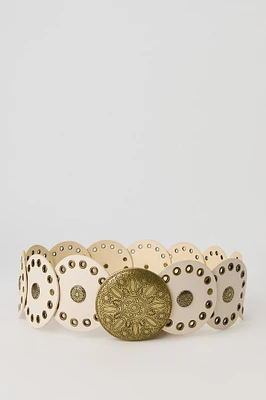 Faux-Leather Medallion Belt