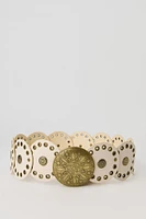Faux-Leather Medallion Belt