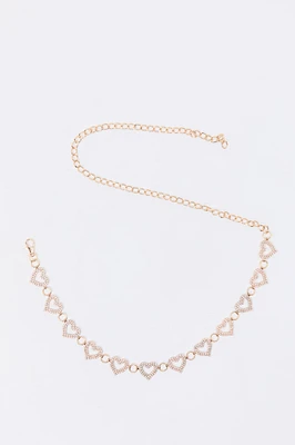 Ceinture en chaîne avec breloque Coeur ornée de pierres du Rhin