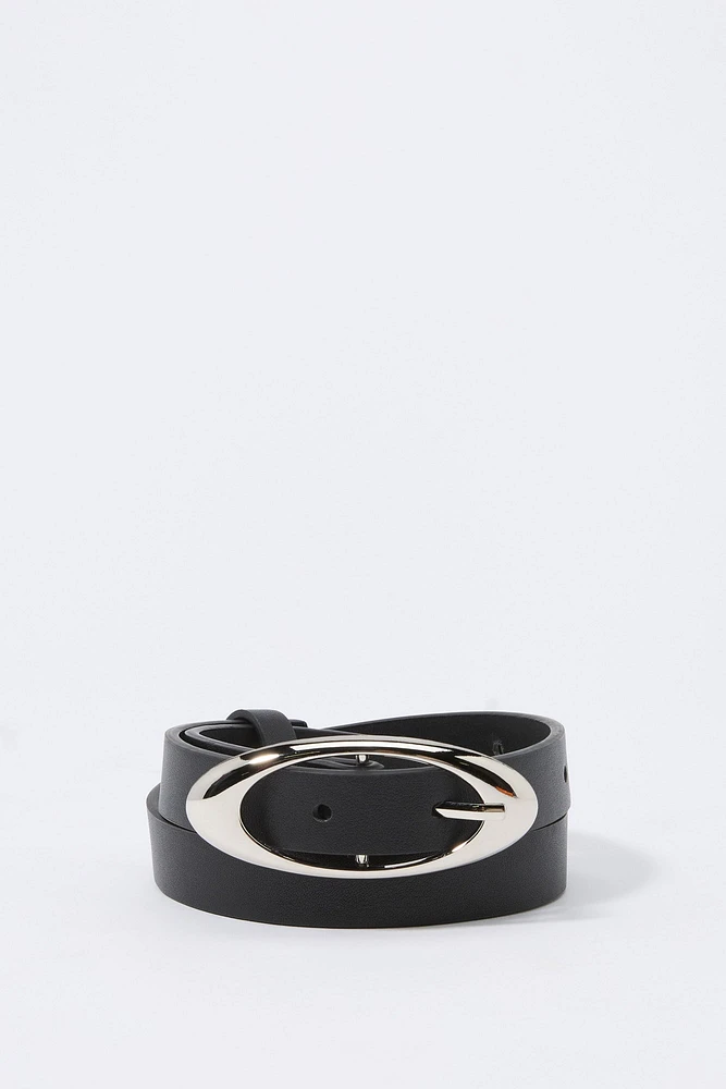 Faux Leather Oval Buckle Belt