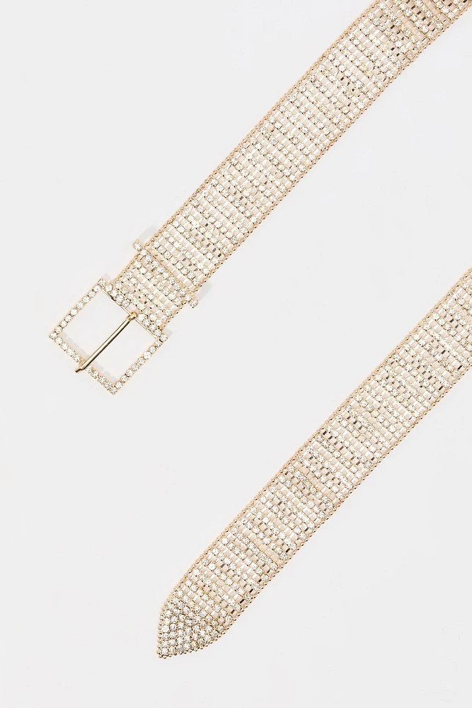 Rhinestone Square Buckle Belt