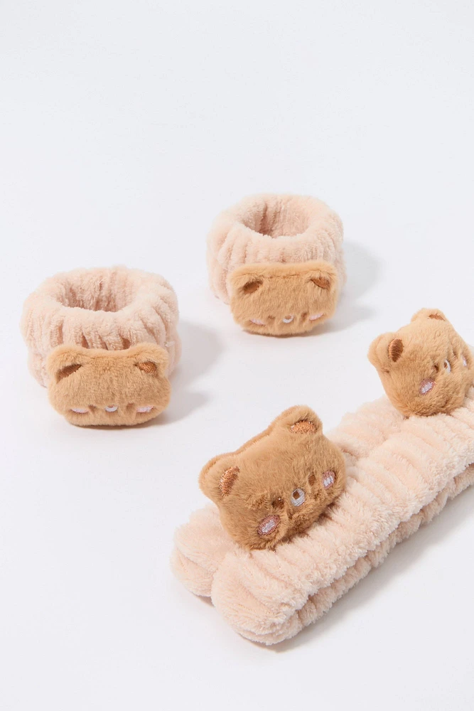 3D Bear Spa Headband and Wristband Set