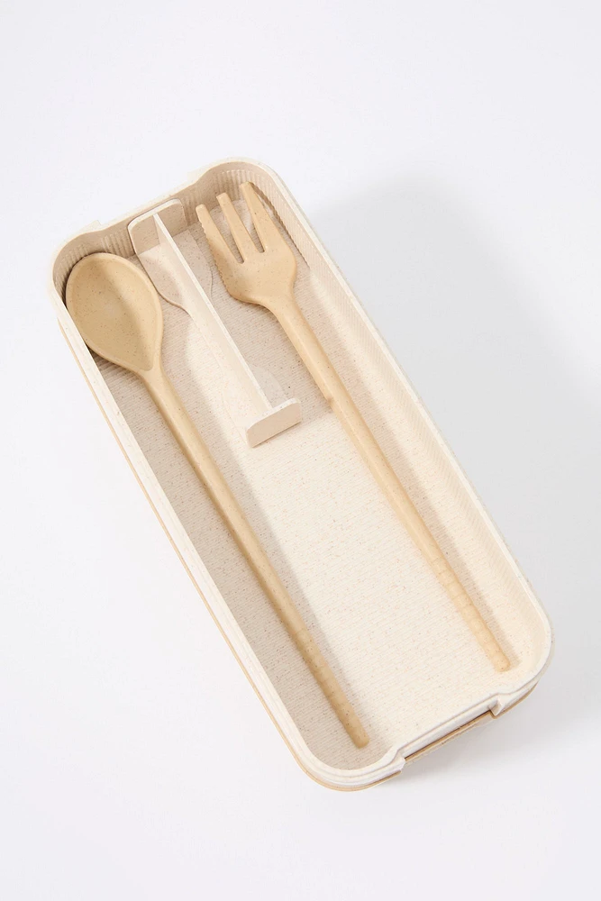 Double Decker Rectangle Lunch Box & Cutlery